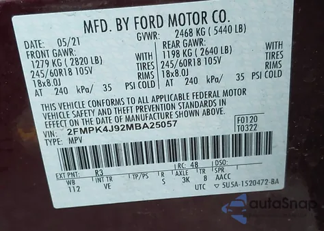 2021 Ford Edge Sel из США, поврежденный, VIN 2FMPK4J92MBA25057